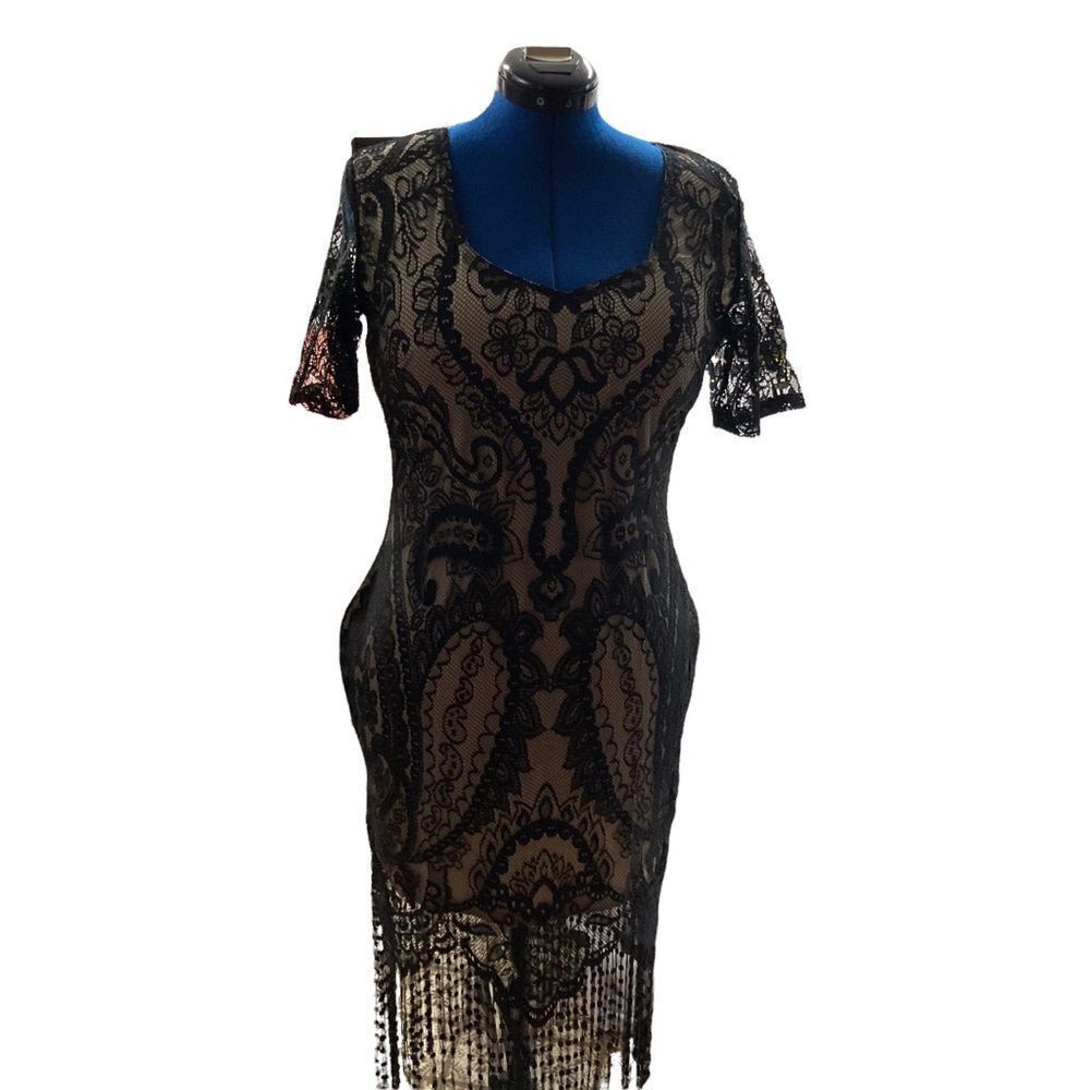 1920’s Black & Tan Flapper Dress with 5 Accessories Size‎ Large NEW WITH TAGS
